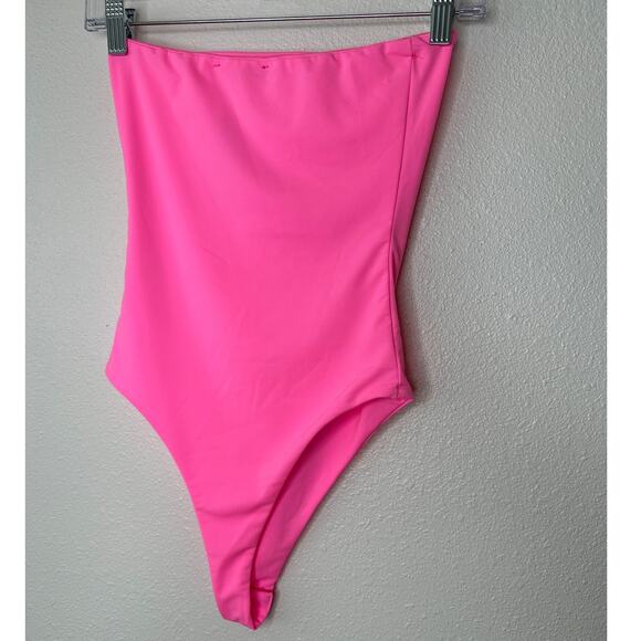 NWT Deeva Neon Hot Pink Fuchsia Strapless Bodysuit Medium - Picture 4 of 11